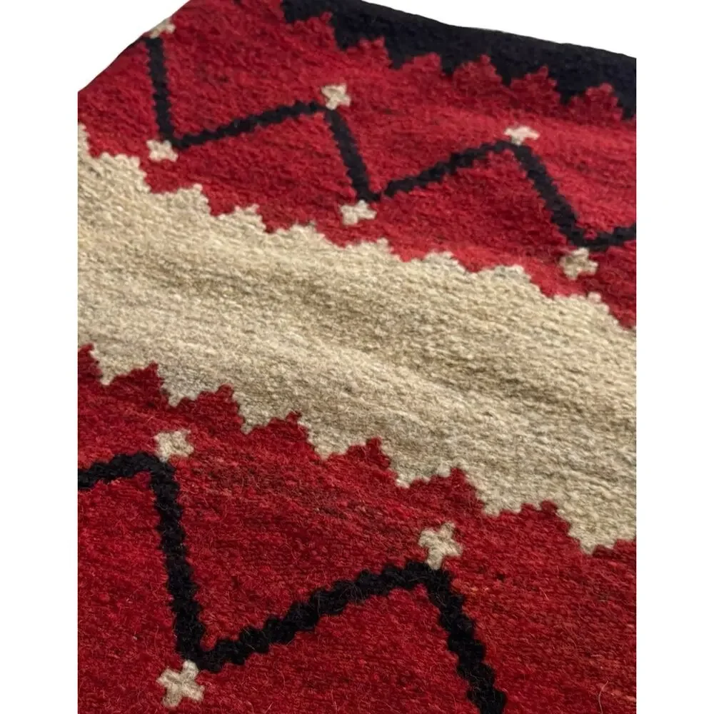 Handwoven Wool Kilim Pillow Cover 22x22 Red Black Contemporary Geometric Cushion
